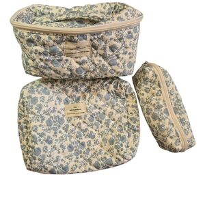 Cosmetic Floral Blue and Cream Women's Bag  Set